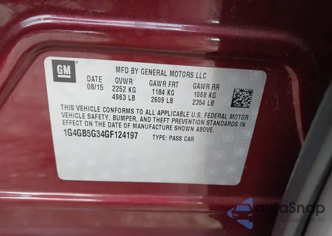 2016 Buick Lacrosse из США, поврежденный, VIN 1G4GB5G34GF124197